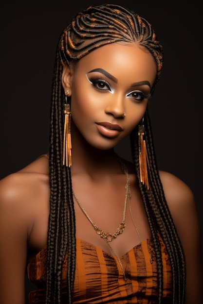 Portrait of a beautiful african woman with long braided hair