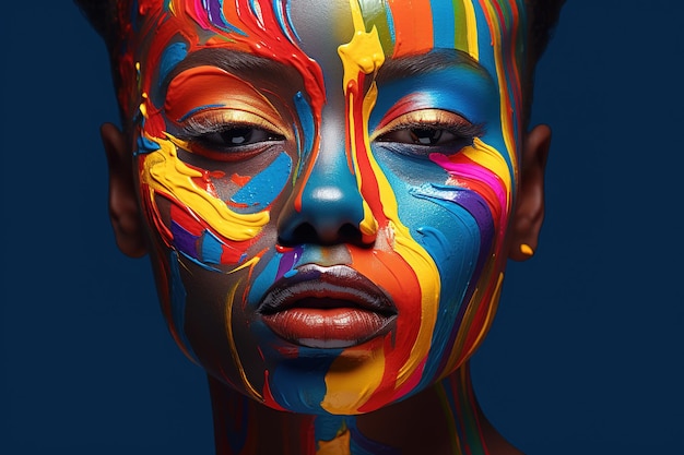 Portrait of a beautiful africanamerican woman with creative makeup on dark background Ai Generate