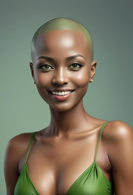 초록색 머리카락 을 가진 아름다운 아프리카계 미국인 여자 의 초상화
