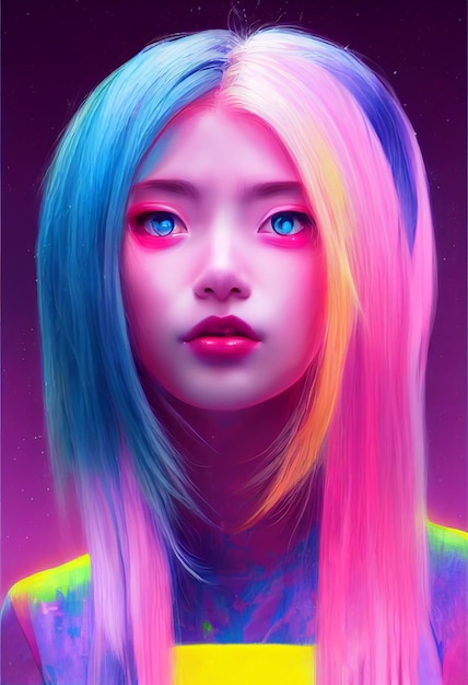 Portrait beautiful anime girl for avatar and computer graphic background 2D Illustration