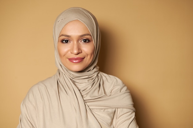 Portrait of beautiful arab muslim woman wearing hijab