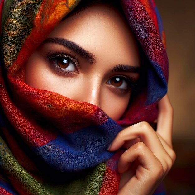 portrait of a beautiful arabic woman in a colorful veil ai generative