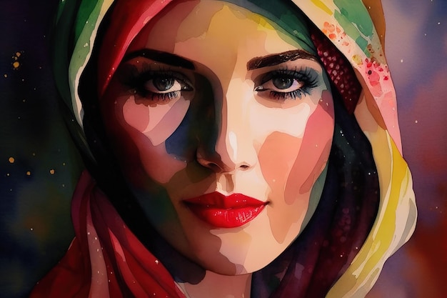 Сгенерированный AI портрет красивой арабской женщины в вуали