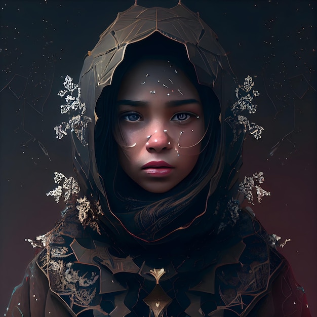 Portrait of a beautiful arabic woman with black veil 3d rendering