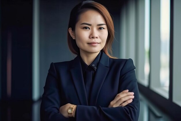 Portrait of a beautiful Asian businesswoman in suit and glasses Generative AI