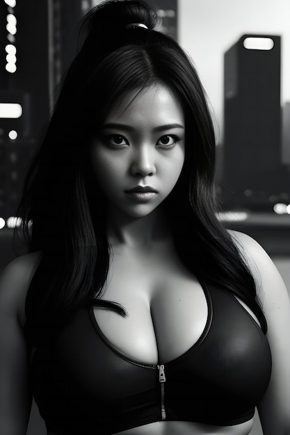 Portrait of a beautiful asian woman in black lingerie