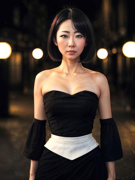 Photo portrait of beautiful asian woman in casual outfit at night generative ai