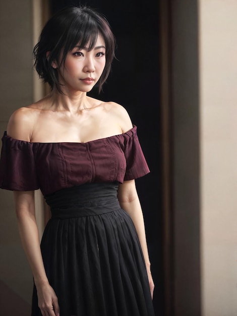 야간 생성 AI에서 캐주얼 복장을 한 아름다운 아시아 여성의 초상화