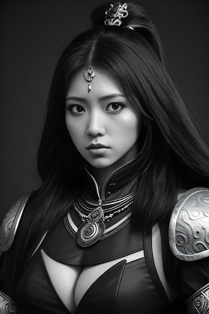 Portrait of a beautiful asian woman in futuristic costume