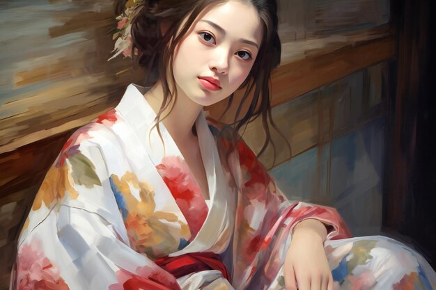 Portrait of a beautiful asian woman in kimono