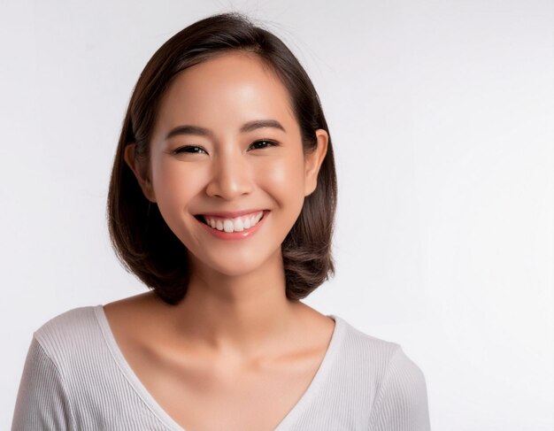 Photo portrait of beautiful asian woman looking at camera