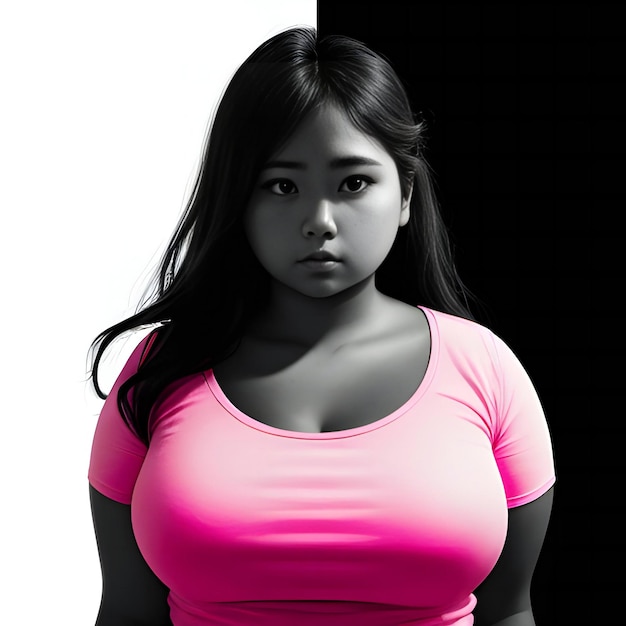 Portrait of a beautiful asian woman in a pink tank top