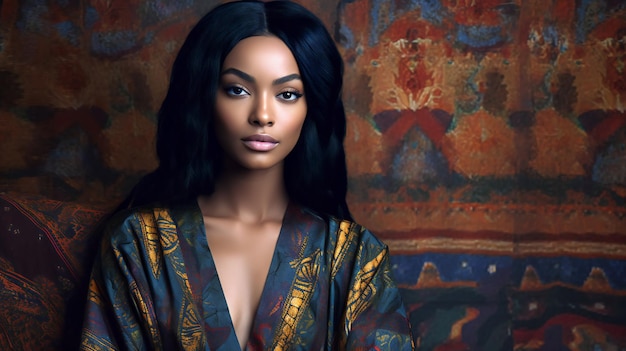 Portrait of a beautiful asian woman in a silk robe