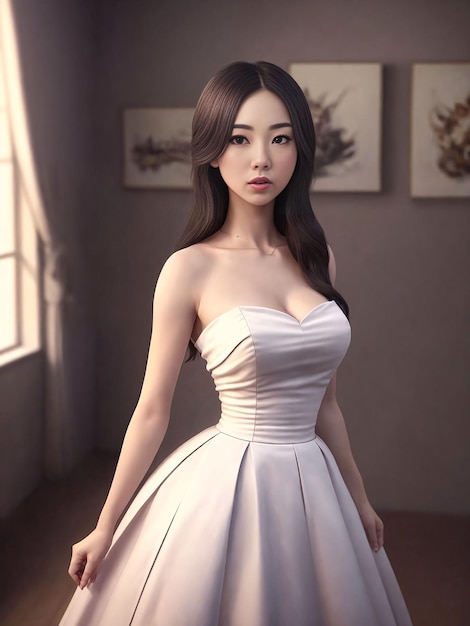 Portrait of beautiful asian woman wearing dress at night Generative AI