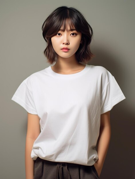 Portrait of a beautiful asian woman in white tshirt