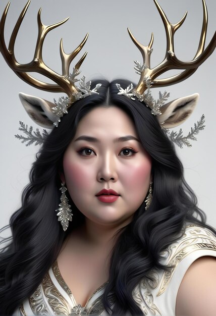 Portrait of a beautiful asian woman with deer antlers