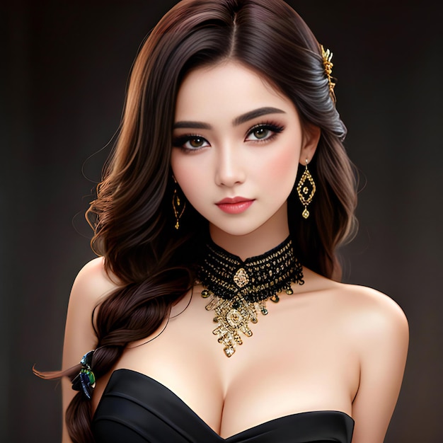 Portrait of beautiful asian woman with evening makeup and jewelry