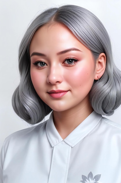 Portrait of beautiful asian woman with grey hair and professional makeup