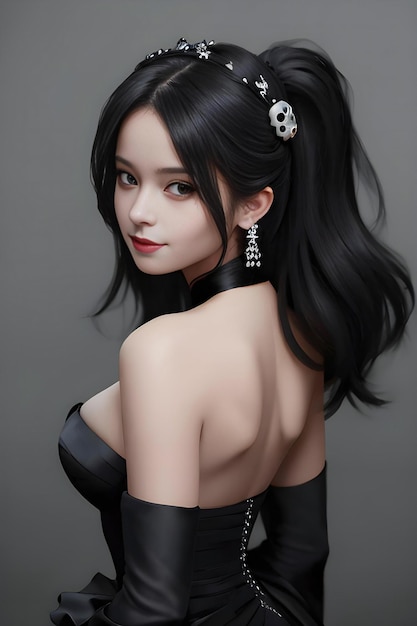 Portrait of a beautiful asian woman with long black hair