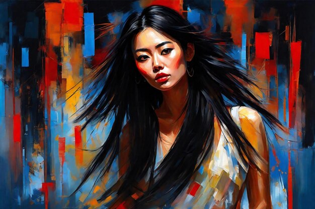 Portrait of a beautiful asian woman with long black hair