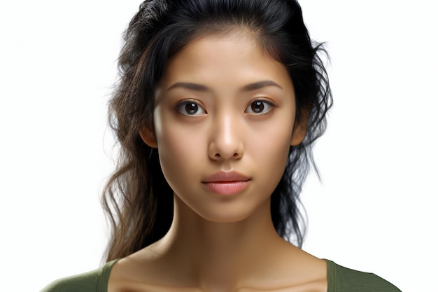 Photo portrait of a beautiful asian woman with long brown hair