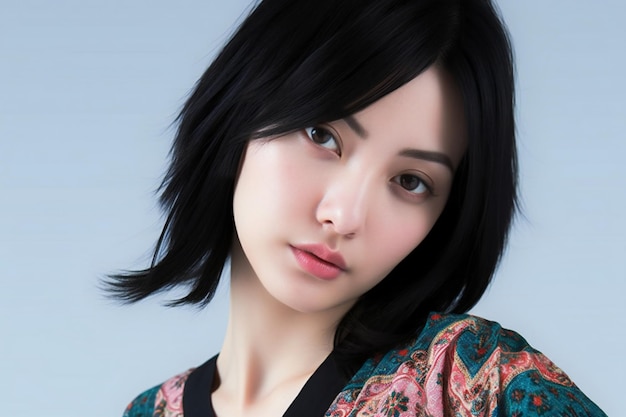 Portrait of a beautiful asian woman with short black hair