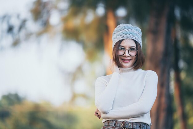 Portrait of beautiful asian womanYoung girl winter portraitThailand people