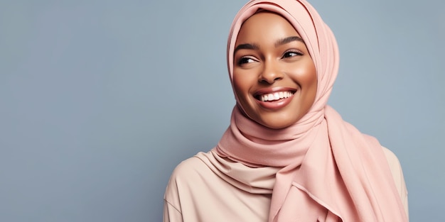 Portrait of a beautiful black muslim woman wearing a headscarf generative ai