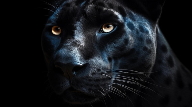 Portrait of a beautiful black panther on a black backgroundgenerative ai