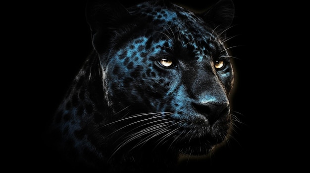 Portrait of a beautiful black panther on a black backgroundgenerative ai