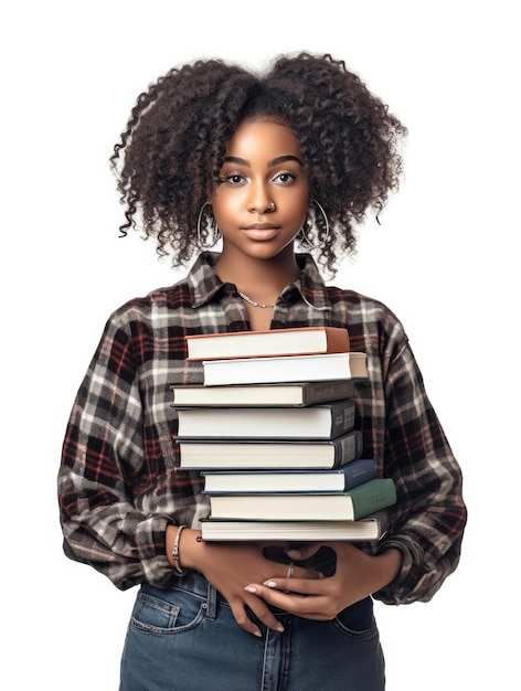 Portrait of a beautiful black teenage girl with books in her hand