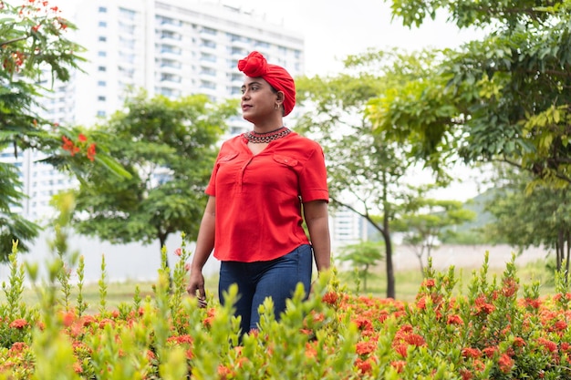 Portrait of a beautiful black woman dressed in red