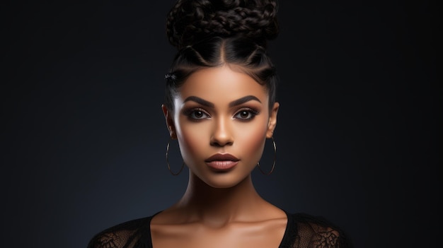 Portrait of a beautiful black woman with a braided bun