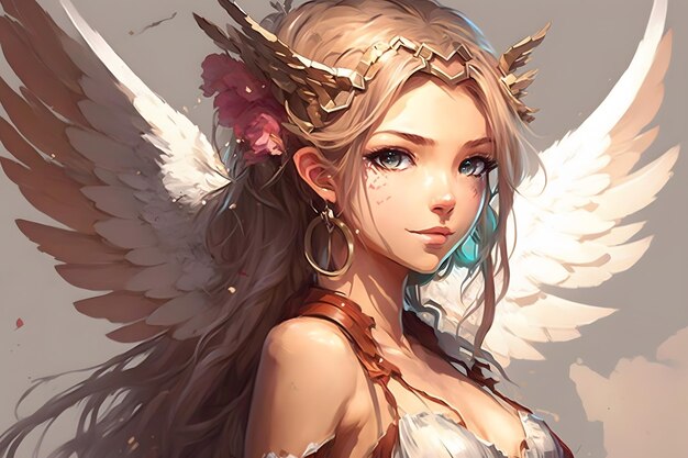 Portrait of a beautiful blonde angel girl in anime style Neural network AI generated