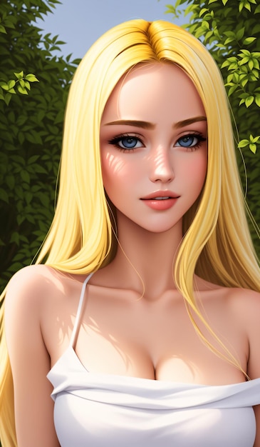 Portrait of a beautiful blonde girl in the park Generative AI