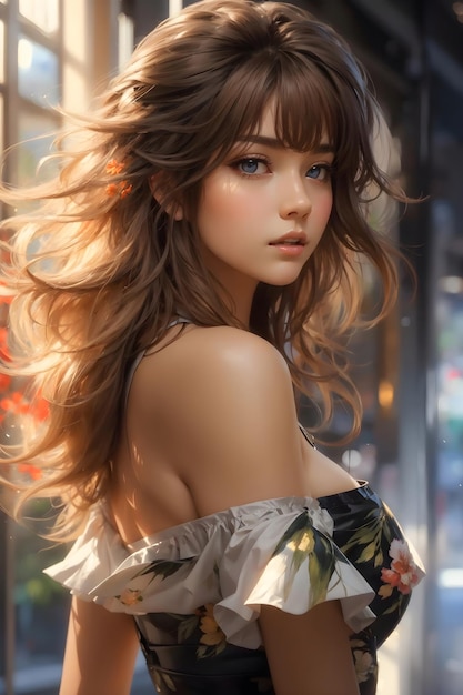 Portrait Beautiful blonde girl wearing casual clothes in the city AI Generative