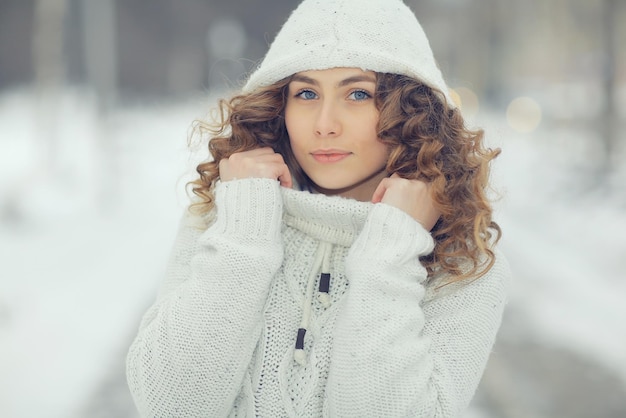 portrait of a beautiful blonde winter outside