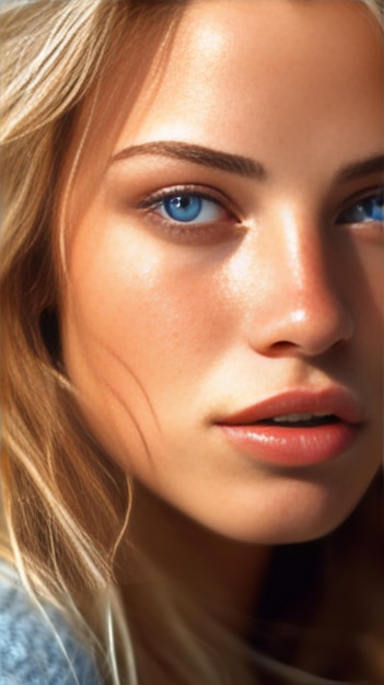 Portrait of a beautiful blue eyed blonde woman Generative AI