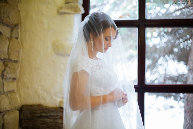 Photo portrait of the beautiful bride against a window indoors