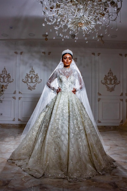 Portrait of a beautiful bride in a beautiful wedding dress