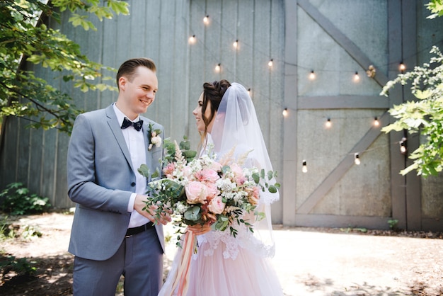 Portrait of a beautiful bride and groom