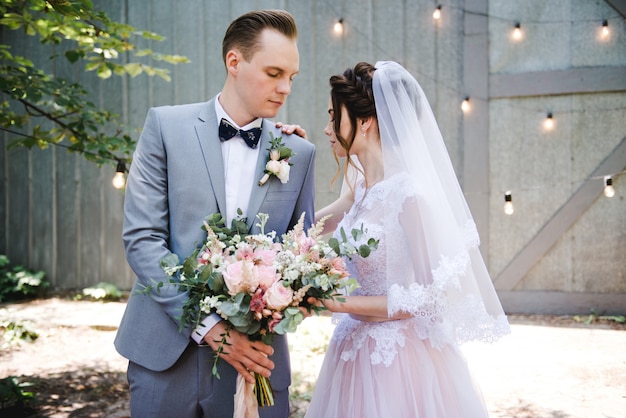 Portrait of a beautiful bride and groom