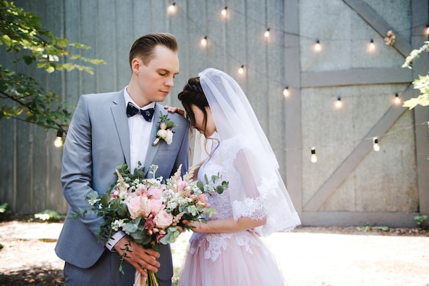 Portrait of a beautiful bride and groom