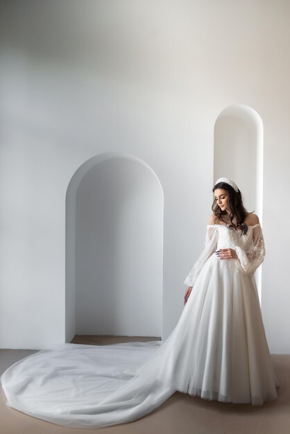 portrait of beautiful bride with fashion hairstyle and makeup