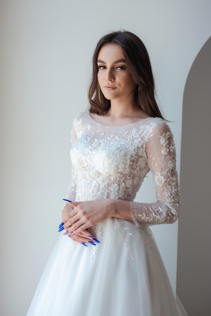 portrait of beautiful bride with fashion hairstyle and makeup