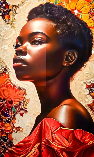 Portrait of a beautiful bright and bold darkskinned girl in artistic style