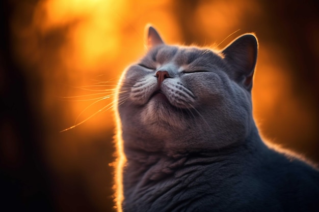 Portrait of a beautiful british shorthair cat at sunset