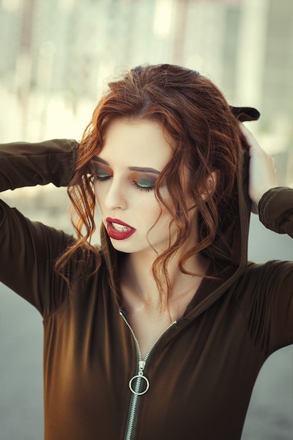 Portrait of a beautiful brown-hair lady