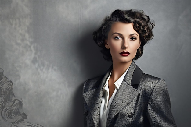 Portrait of a beautiful brunette woman in a classic suit Studio shot