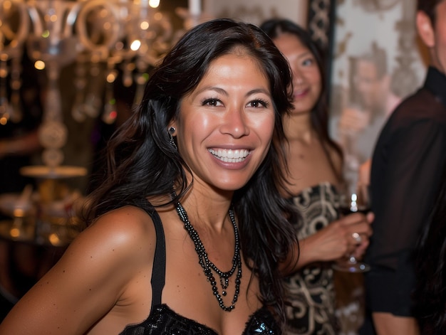 Portrait of a beautiful brunette woman in a night club